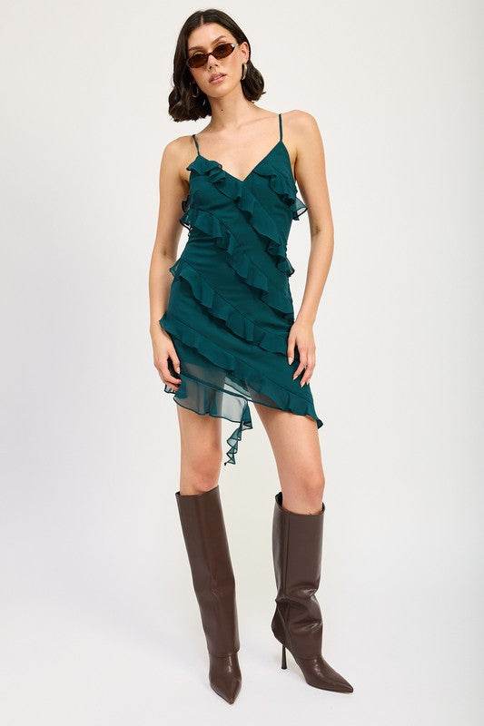 Asymmetrical Ruffle Mini dress