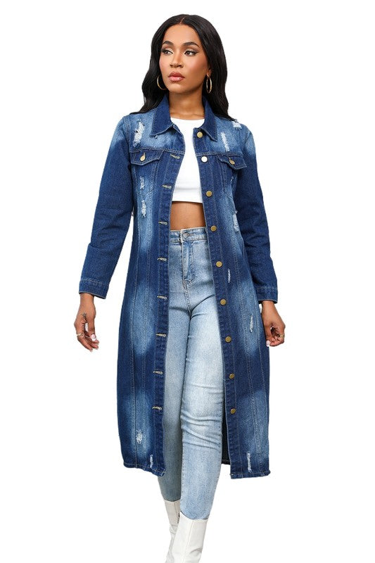 WOMEN MAXI LONG DENIM JACKET