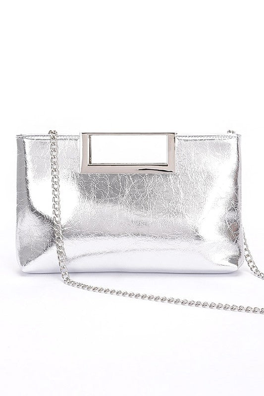 Top Handle Metallic Square Clutch