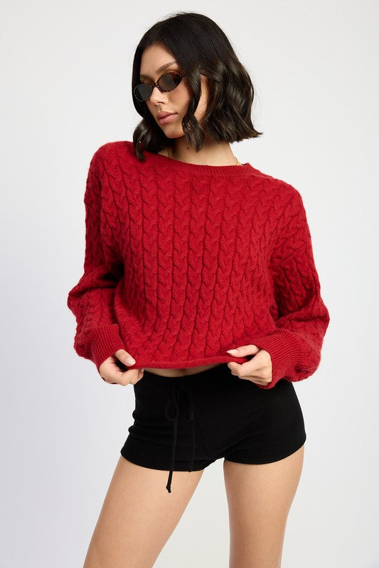 CABLE KNIT CROPPED SWEATER