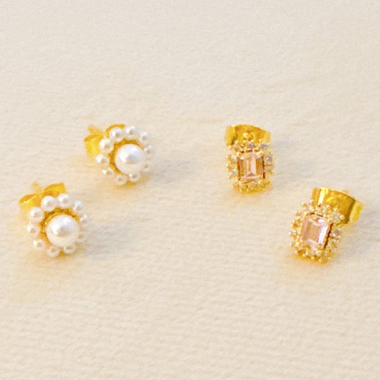 Mini Beauty Flower Stud Earrings Set Of 2