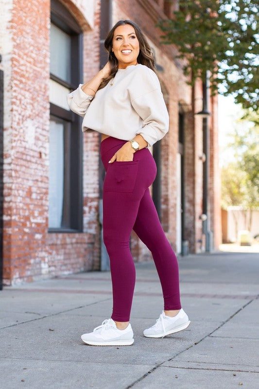 Maroon Full Length Leggings with Pockets