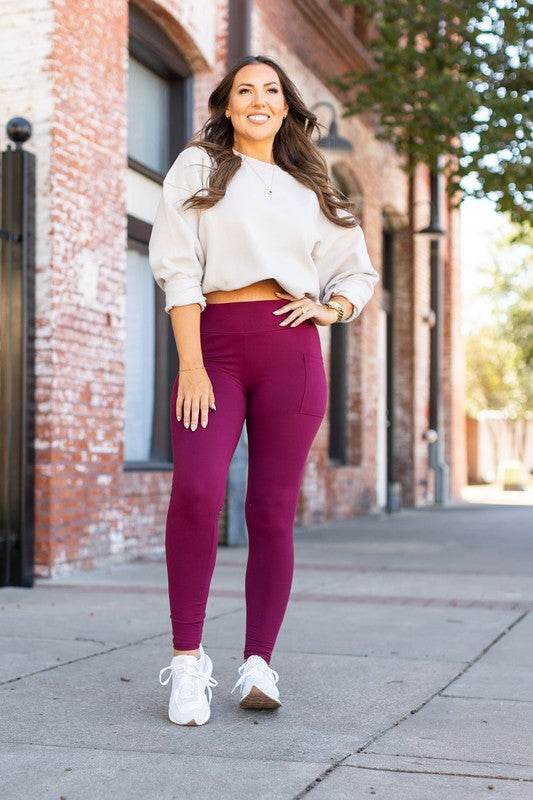 The Maria Maroon Full Length Leggings with Pockets