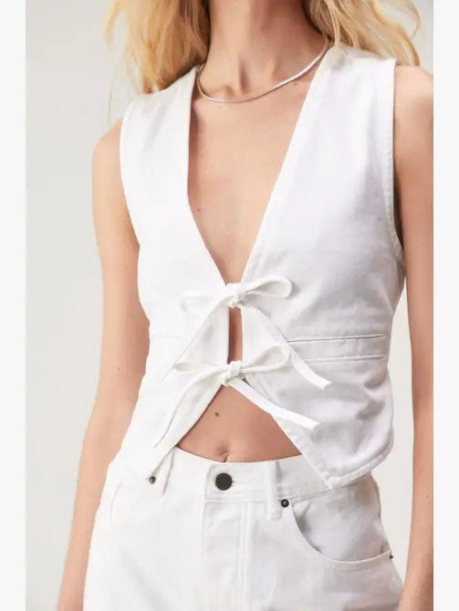 Denim front tie vest