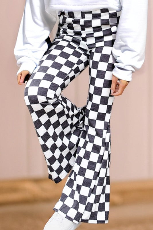 Checkered High Rise Flared Pants