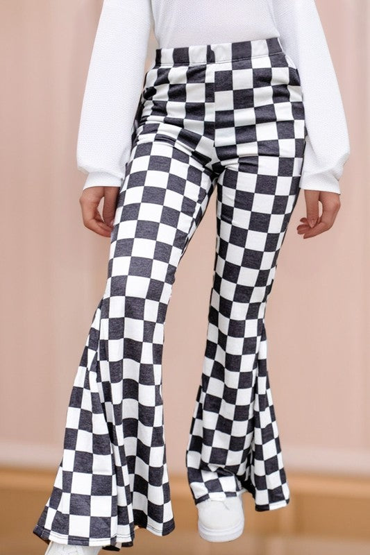 Checkered High Rise Flared Pants