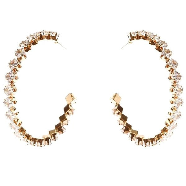 Square Crown Halo Cubic Zirconia Hoop Earrings
