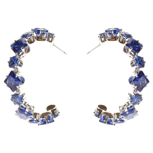 Square Circle Crown Halo CZ Hoop Earrings