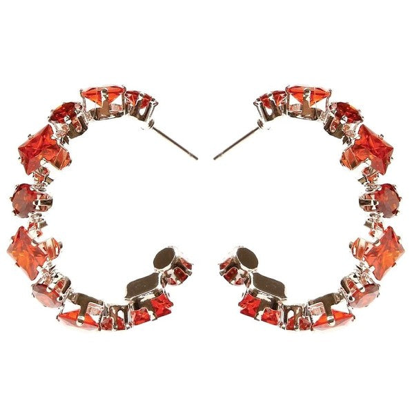 Square Circle Crown Halo CZ Hoop Earrings