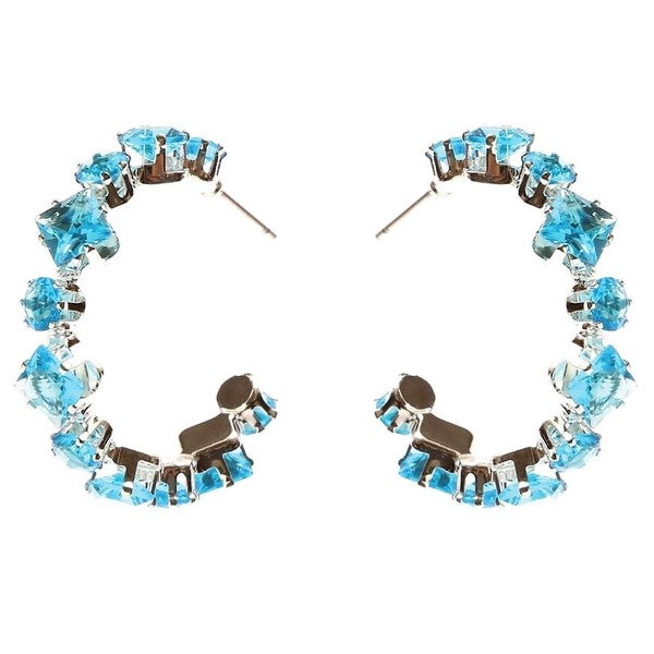 Square Circle Crown Halo CZ Hoop Earrings