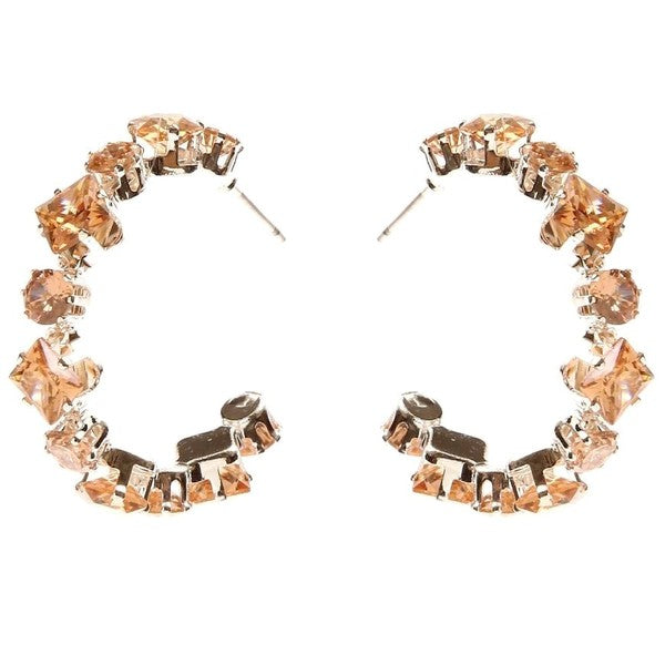 Square Circle Crown Halo CZ Hoop Earrings