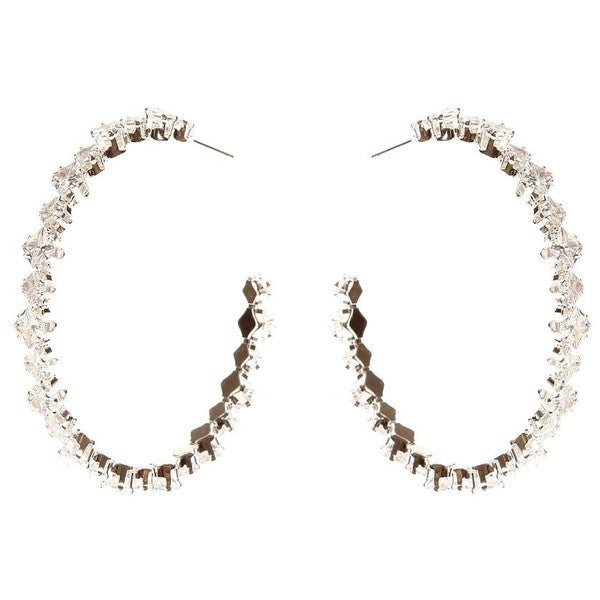 Two Squares Halo Cubic Zirconia Hoop Earrings