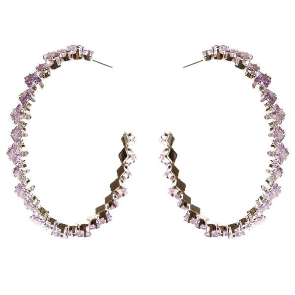 Two Squares Halo Cubic Zirconia Hoop Earrings