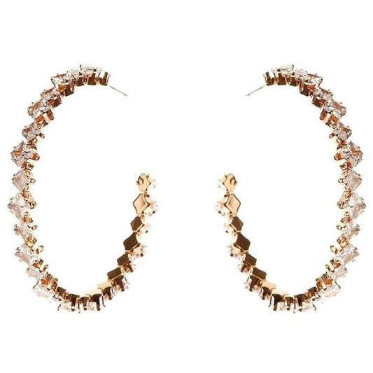 Two Squares Halo Cubic Zirconia Hoop Earrings