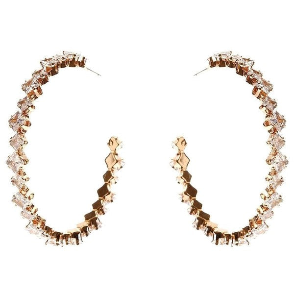 Two Squares Halo Cubic Zirconia Hoop Earrings