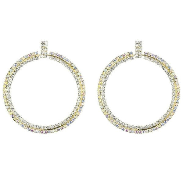 Front View Circle Rhinestone Hoop Earrings