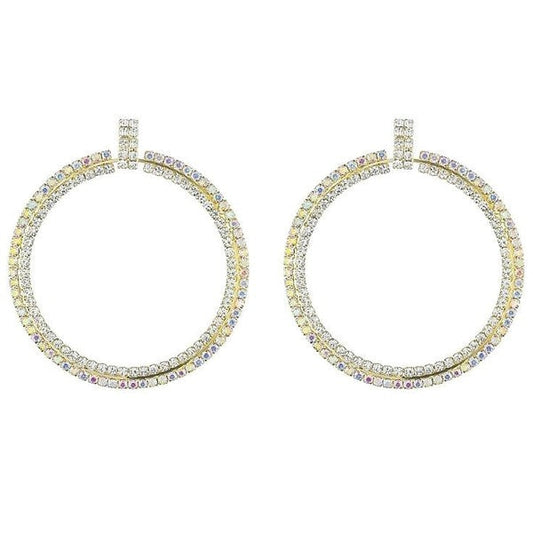 Front View Circle Rhinestone Hoop Earrings