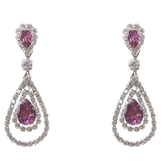Linked Pear In Pear Dangle Rhinestone Earrings