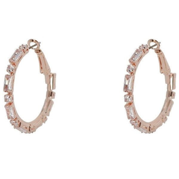 30mm Baguette Crown Halo CZ Hoop Earrings