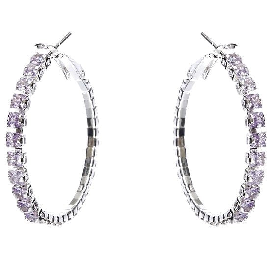 50mm Square Crown Halo CZ Hoop Earrings