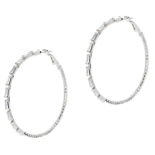 50mm Skewed Bar Cut Halo CZ Hoop Earrings