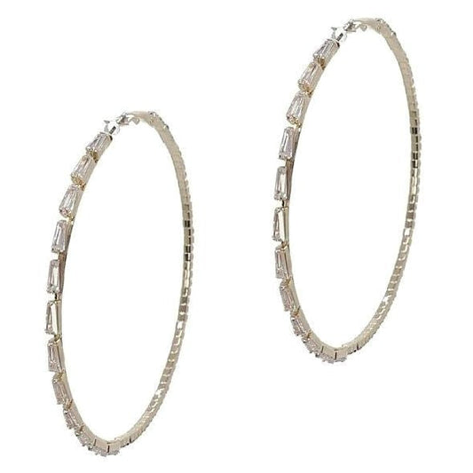 70mm Skewed Bar Cut Halo CZ Hoop Earrings