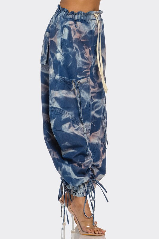 Urban Chic Drawstring Denim Cargo Pants