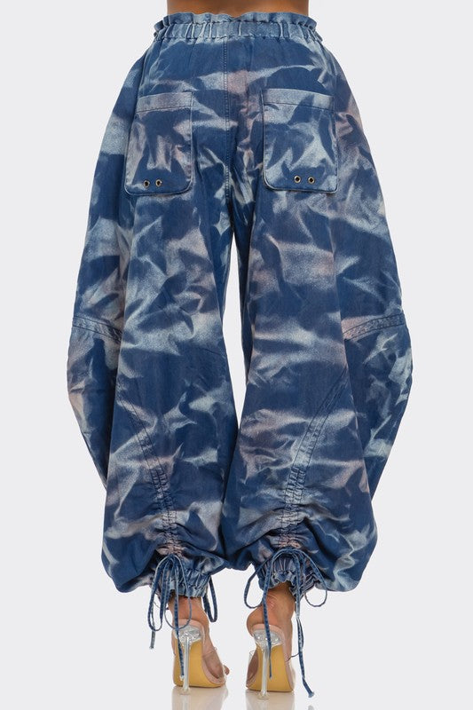 Urban Chic Drawstring Denim Cargo Pants