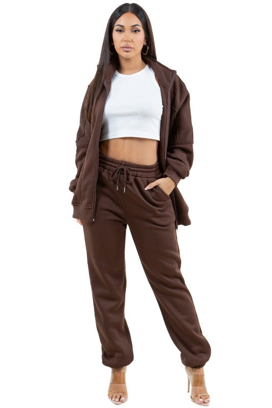 WOMEN FASHION ZIP SWEATSUITS PANT SET