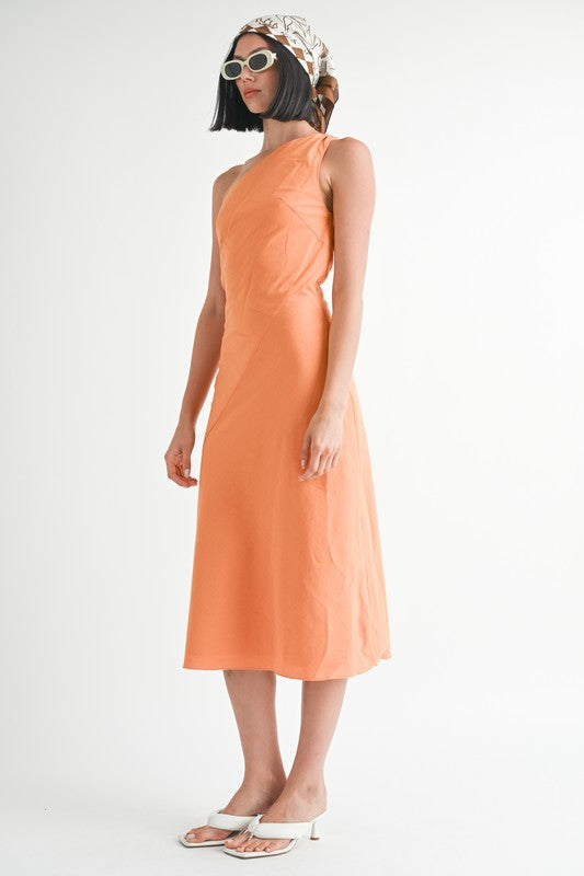 ONE SHOULDER MID LINEN DRESS