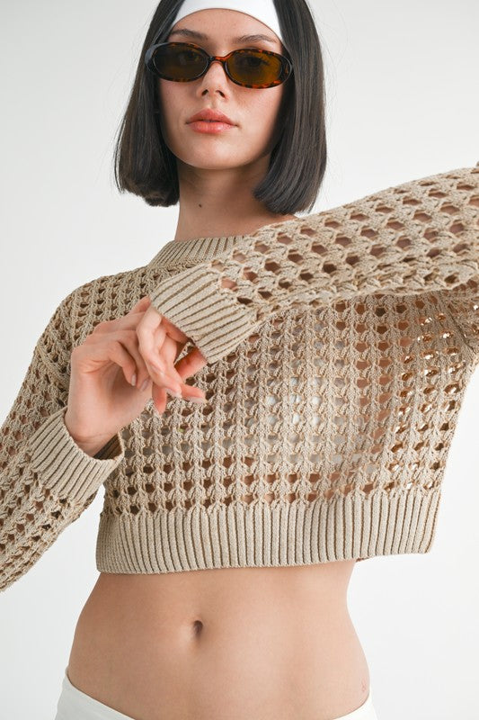 ROUND NECK KNITTED CROP SWEATER TOP