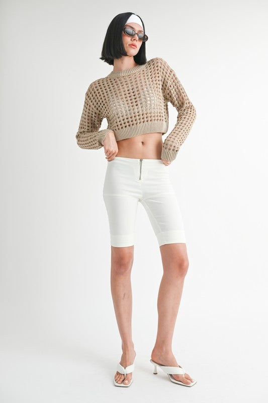 ROUND NECK KNITTED CROP SWEATER TOP