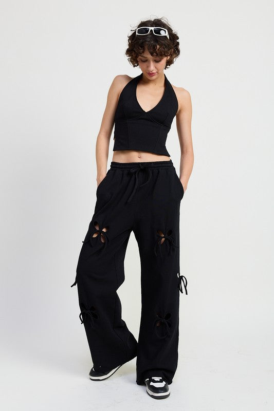 FRENCH TERRY PANTS WITH CUTOUT DETAIL