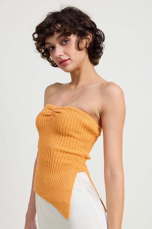 RIBBED ASYMMETRICAL HEM TUBE TOP