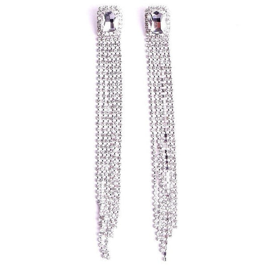 Rectangle Rhinestone Waterfall Rhinestone Earrings