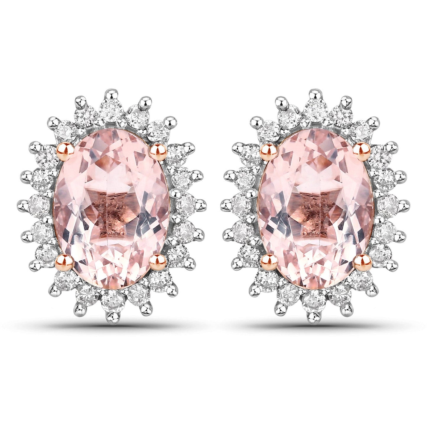 1.61 Carat Genuine Morganite and White Diamond 14K Rose Gold Earrings