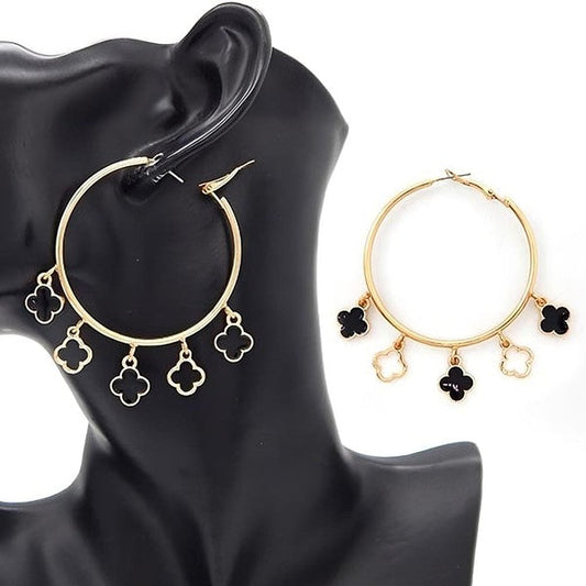Multi Clover Charm Hoop Earrings