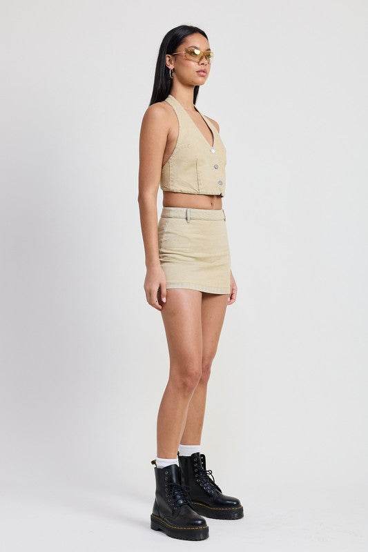 DENIM MINI SKIRT WITH TIE DYE DETAIL