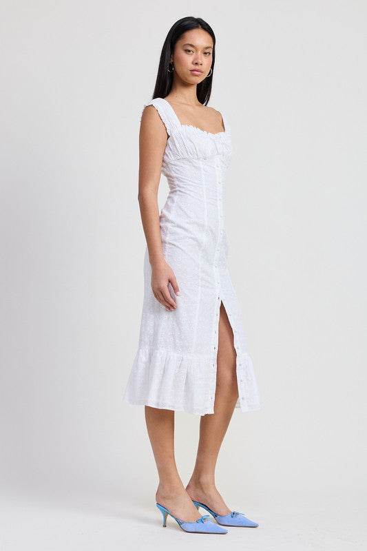 SQAURE NECK MIDI CAP SLEEVE DRESS