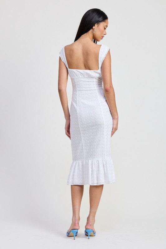 SQAURE NECK MIDI CAP SLEEVE DRESS
