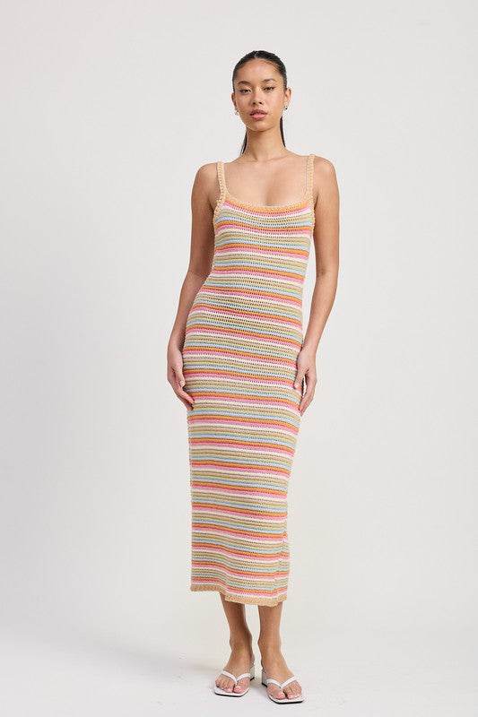 MIDI CROCHET SQAURE NECK DRESS