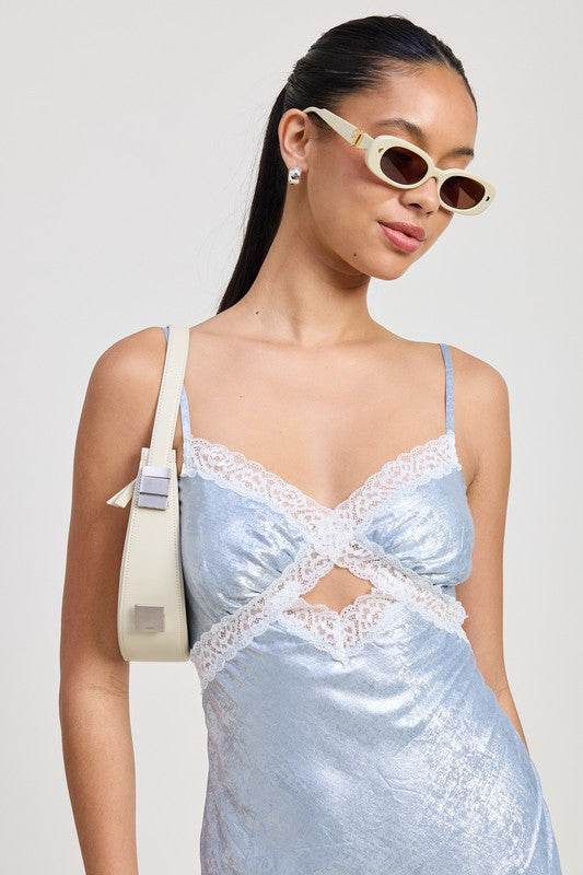 LACE TRIM MIDI SLIP DRESS