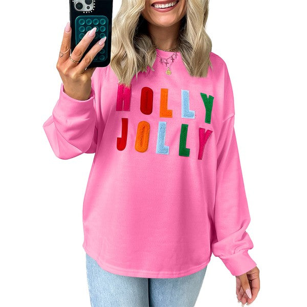 Women Chenille Holly Jolly Sweatshirts Top