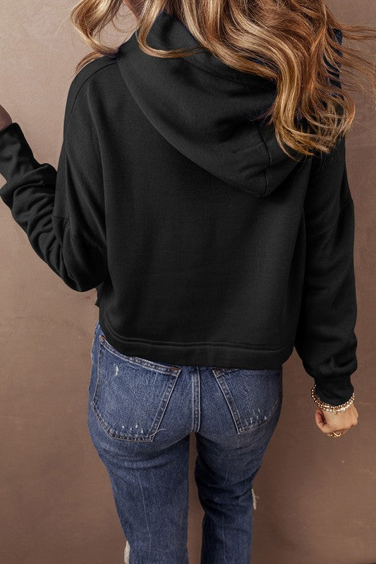 Women Drop Shoulder Drawstring Cropped Hoodie