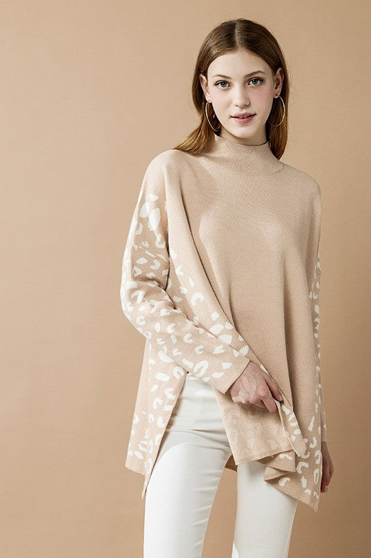 Plus Oversize MockNeck Leopard Print Sweater Tunic