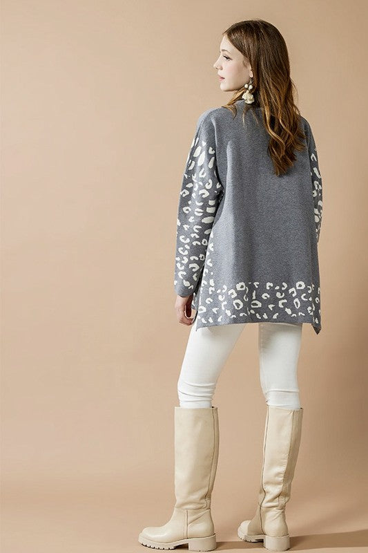 Plus Oversize MockNeck Leopard Print Sweater Tunic