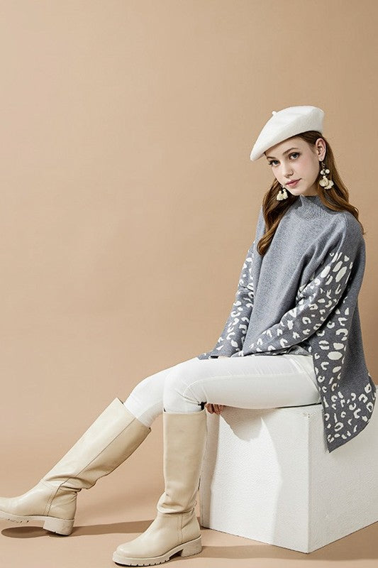 Plus Oversize MockNeck Leopard Print Sweater Tunic