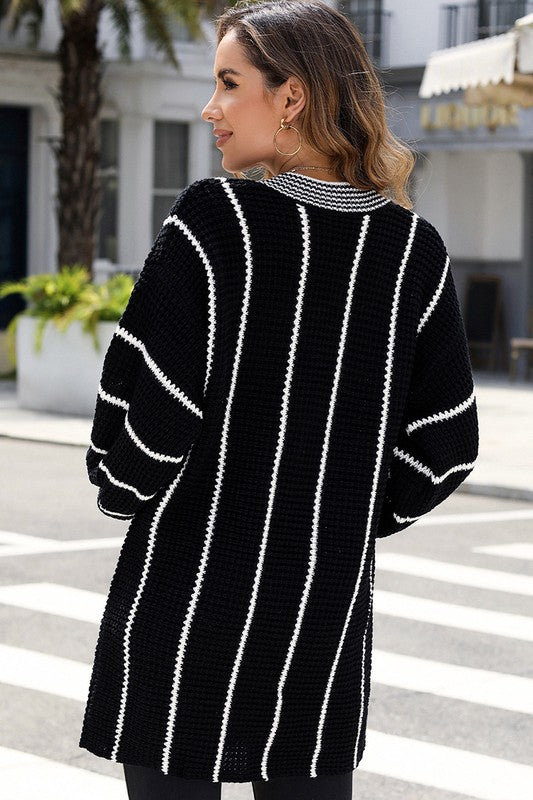 Women Striped V Neck Knitted Loose Sweater