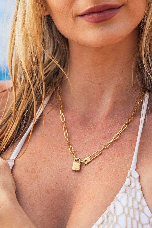 18K STAINLESS STEEL LOCK & CLIP CHAIN NECKLACE