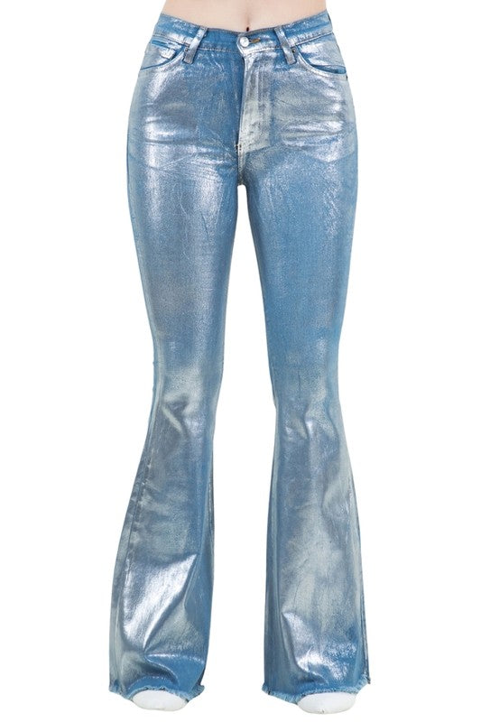 Metallic Bell Bottom Jean in Blue